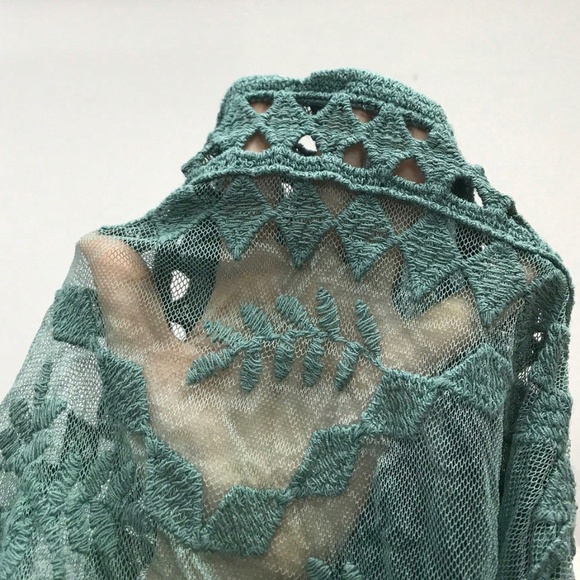 Green Boho Coverup Dress Tunic  Lace Detailed, Sheer, Mesh - Picture 7 of 8